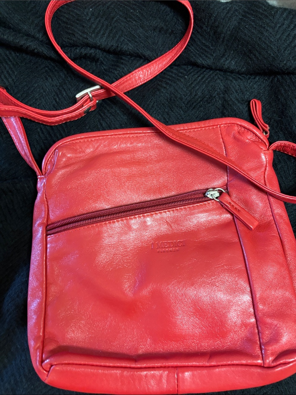 I MEDICI FIRENZE Red Leather Crossbody Bag Zip Lined Purse New